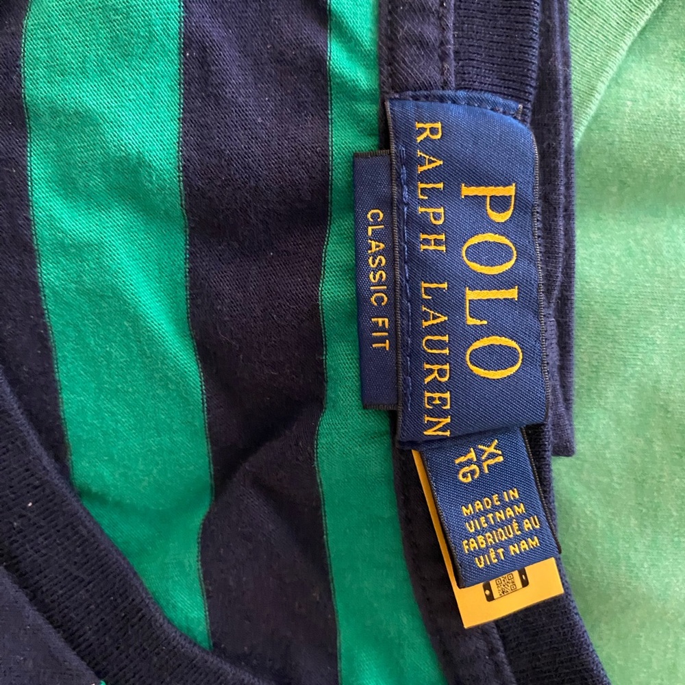 Polo by Ralph Lauren Men's Striped Tee in Green and Navy - Picture 3 of 3